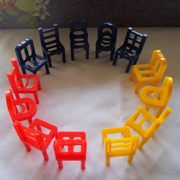 Dollhouse Mini 13 Plastic Chairs Nursery Room Child Size Red Blue Yellow… - Picture 1 of 16